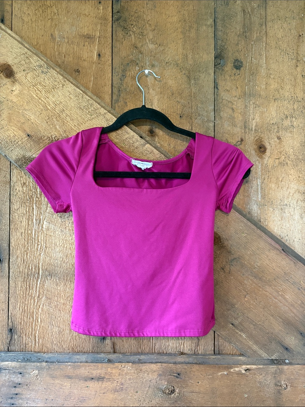 Live in the Moment Fuchsia Square Neck Crop Top Pink‎ Short Sleeve XS